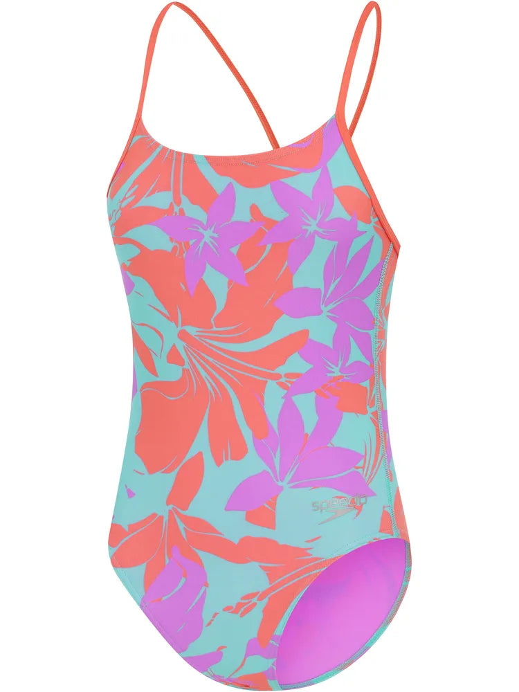 Speedo Girls Allover Lane Line Back Kaluna Floral - Arctic Glass