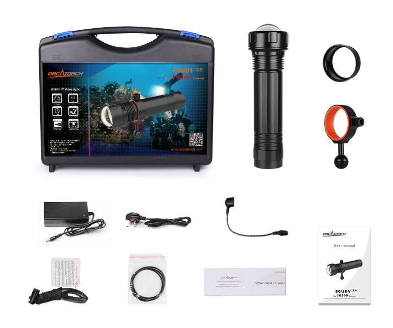 OrcaTorch D950V video diving light 10500 Lumen 4 modes 10h max battery