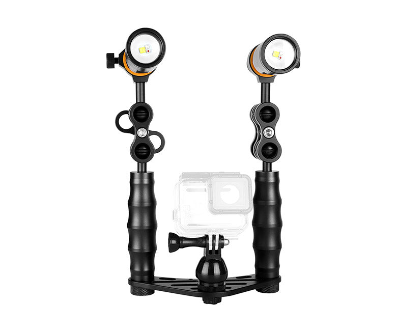 OrcaTorch 2 x D710V 3color videolight with Gopro tray DOUBLE lampholder 21700 Battery max 2000 Lumen