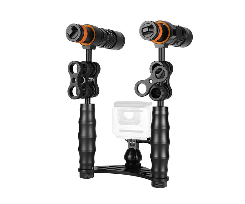 OrcaTorch 2 x D710V 3color videolight with Gopro tray DOUBLE lampholder 21700 Battery max 2000 Lumen