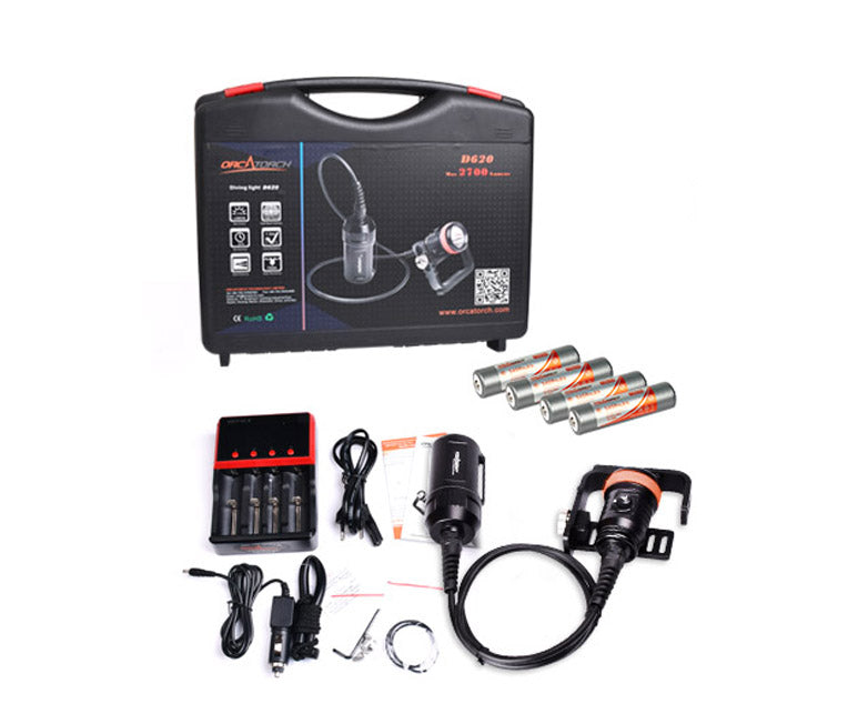OrcaTorch D620 cannister Diving Flashlight 2700 Lumen 4x18650