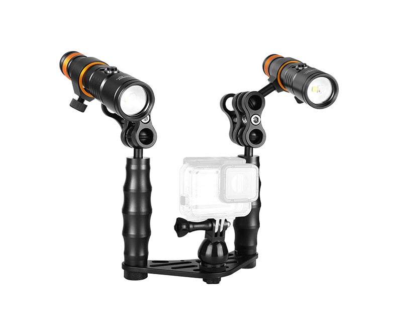 OrcaTorch 2 x D710V 3color videolight with Gopro tray DOUBLE lampholder 21700 Battery max 2000 Lumen
