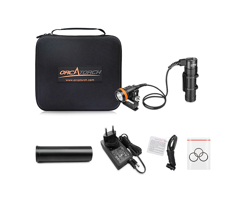 OrcaTorch D630 v2.0 cannister diving flashlight with Goodman handle 4600 Lumen 3000mAh battery + charger