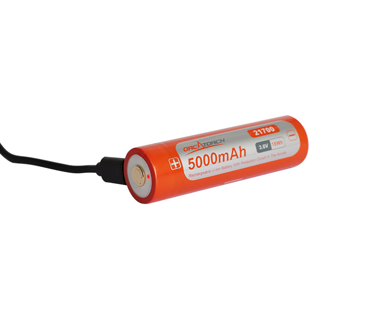 OrcaTorch 21700 usb accu 3,6v 5000mAh Rechargeble with usb-c 3,7v 5000mAh