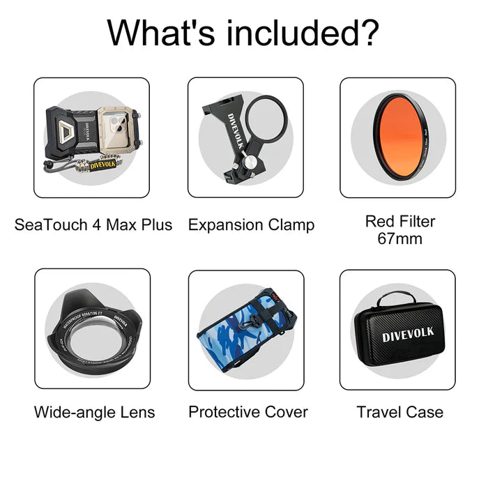 Divevolk SeaTouch 4 Max Plus Underwater Housing Ocean Kit til iPhone og Android incl Wide Angle