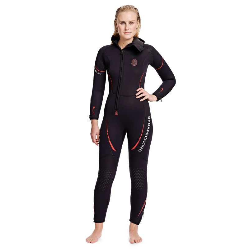 DynamicNord VÅDDRAGT SL-52-H hooded Women Wetsuit 5mm Sort/Rød
