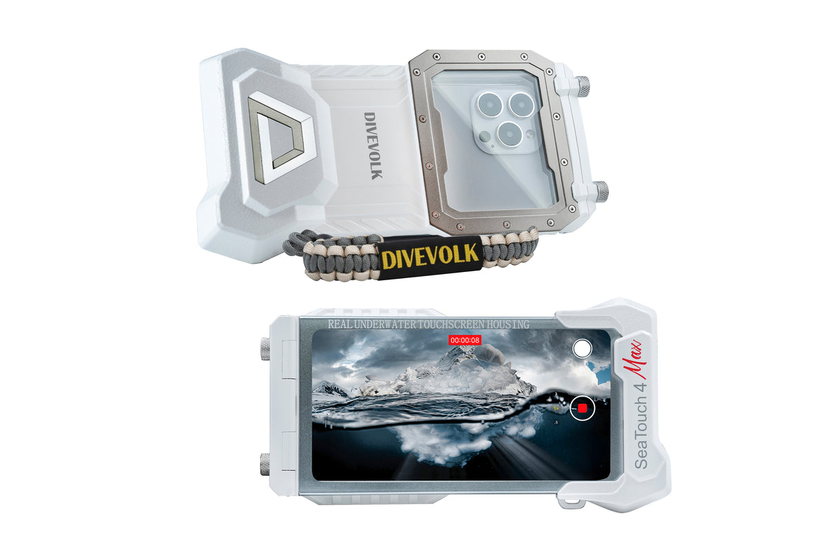 DIVEVOLK SeaTouch 4 MAX, Glimmering White, Underwater housing til iPhone og Android