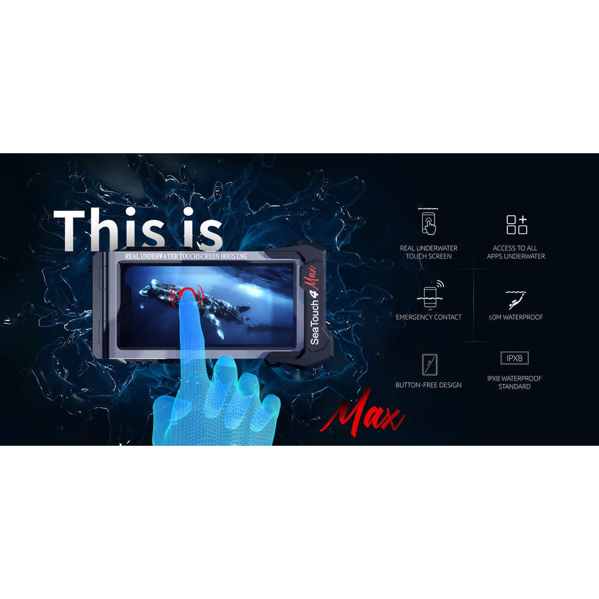 DIVEVOLK SeaTouch 4 MAX Plus, Underwater housing til iPhone og Android, Black