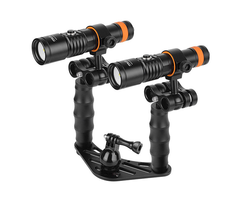 OrcaTorch 2 x D710V 3color videolight with Gopro tray DOUBLE lampholder 21700 Battery max 2000 Lumen