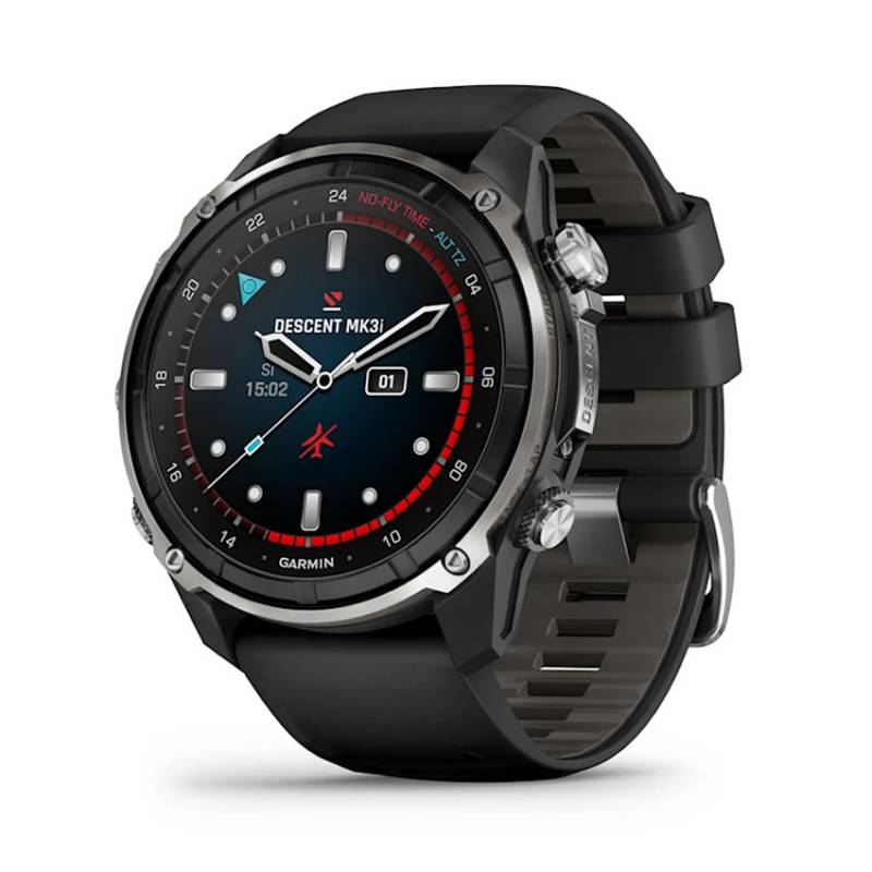Garmin Descent MK3i 51mm PVD-titanium i sølv og sort med sort/pebble grey silikonerem