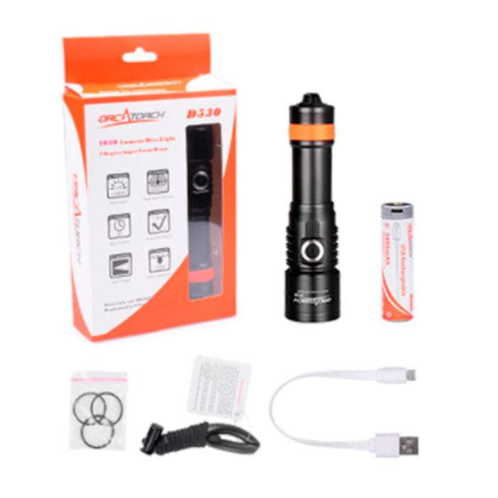 OrcaTorch Dykkerlygte D530 Kold hvid 1300 Lumen Sort