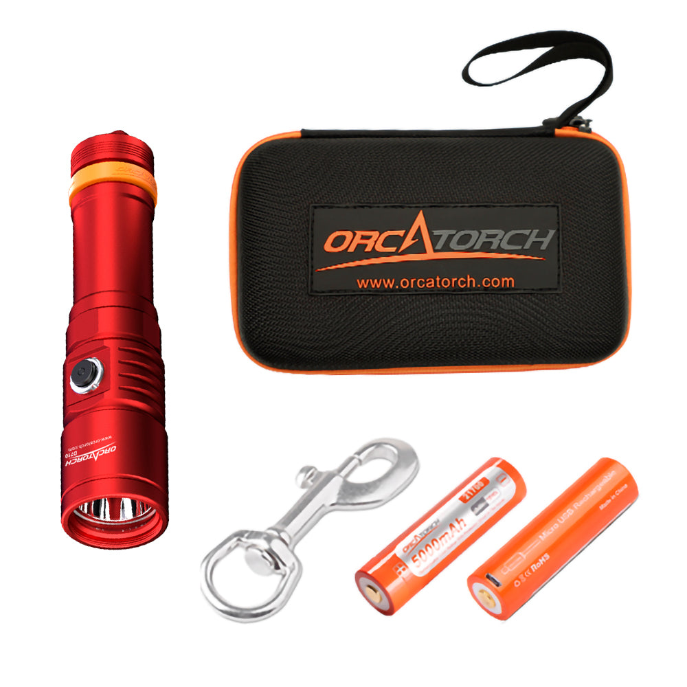 OrcaTorch Dykkerlygte D710 LED 3000 Lumen Rød