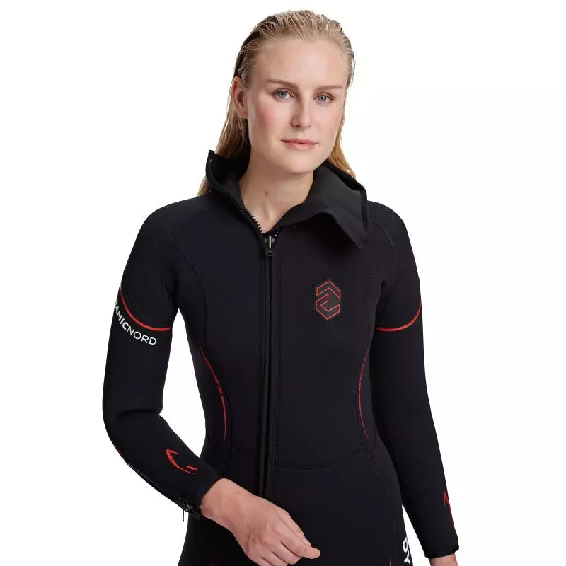 DynamicNord VÅDDRAGT SL-52-H hooded Women Wetsuit 5mm Sort/Rød