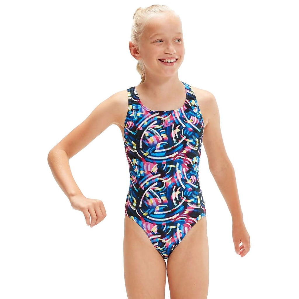 Speedo Badedragt Digital Allover Leaderback til piger Sort/Blå