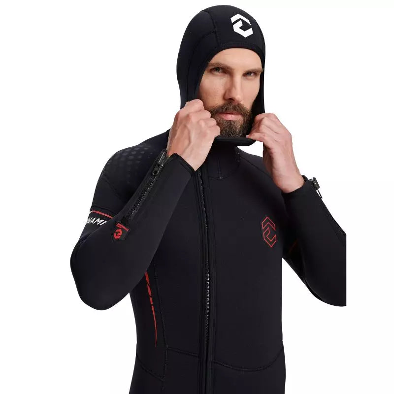 DynamicNord VÅDDRAGT SL-51-H Men Wetsuit hooded 5mm Sort/Rød Essential