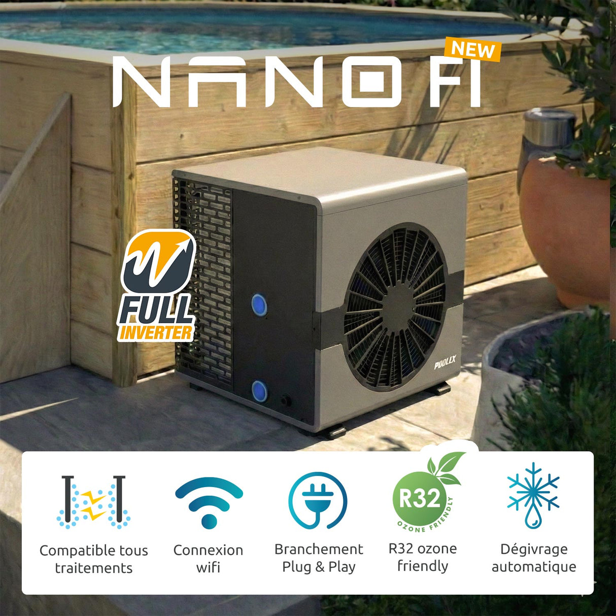 Poolex Varmepumpe Nano FI 5KW til swimming pools <30m3 (Full Inverter Varmepumpe)
