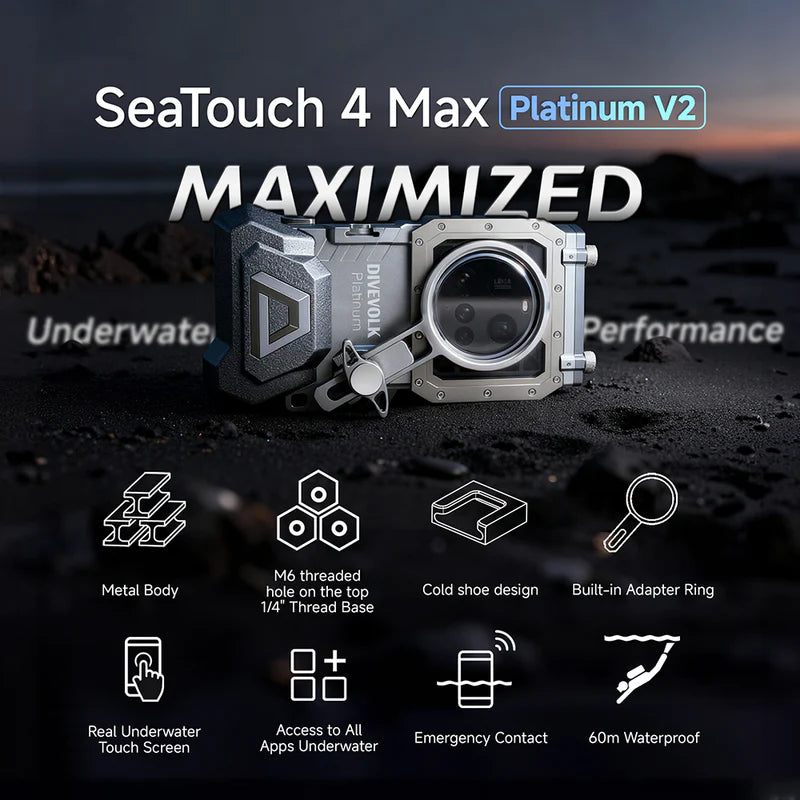 DIVEVOLK SeaTouch 4 MAX Platinum V2, Underwater housing til iPhone og Android