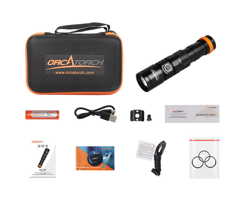 OrcaTorch Dykkerlygte DC710 genopladelig LED 3000 Lumen Sort