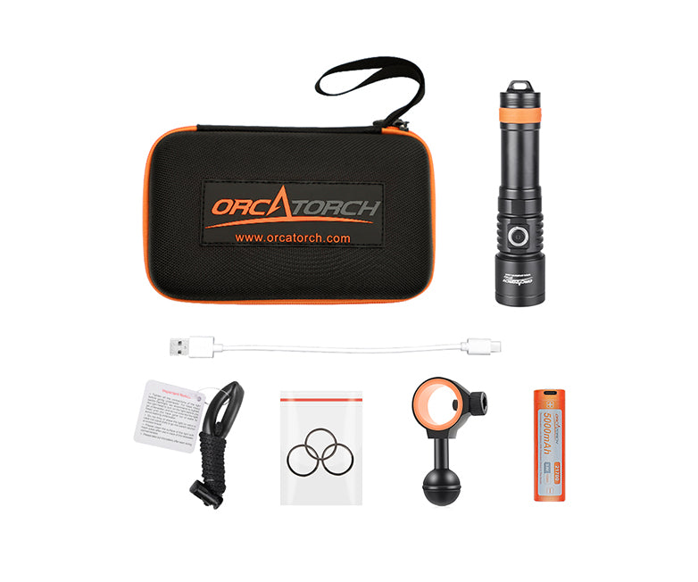 OrcaTorch D710VKit 3color videolight with Gopro tray single lampholder 21700 Battery max 2000 Lumen