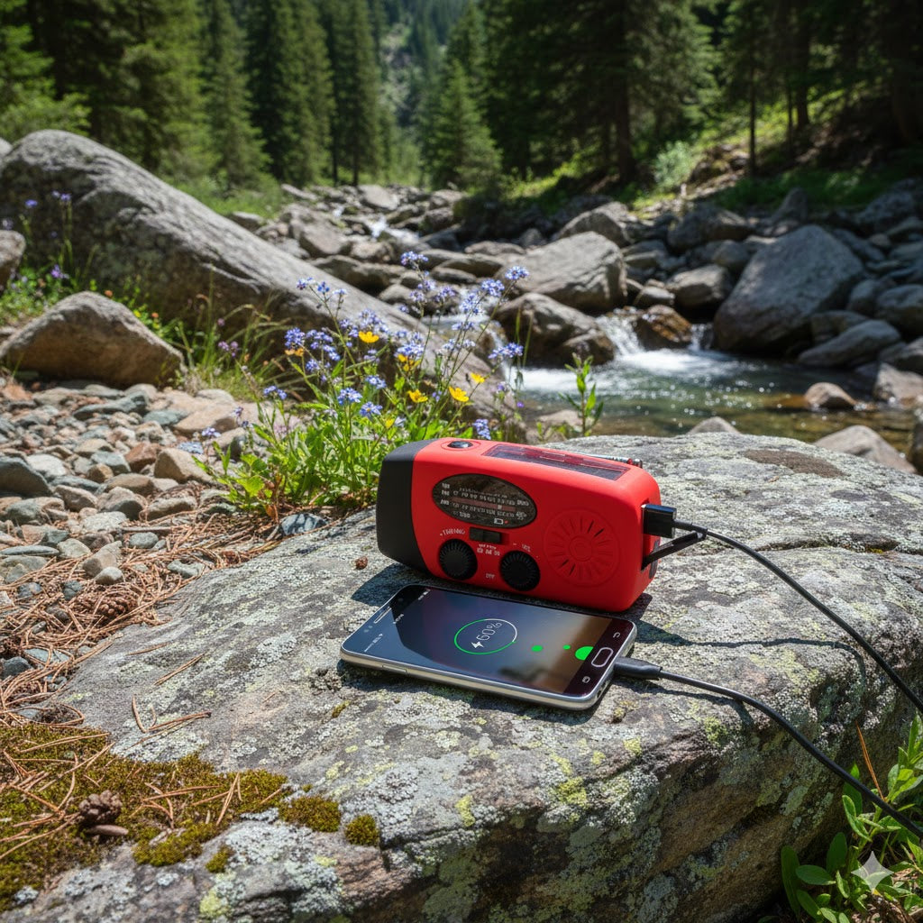 Outdoor Adventures håndsvingsradio med solpanel og lommelygte