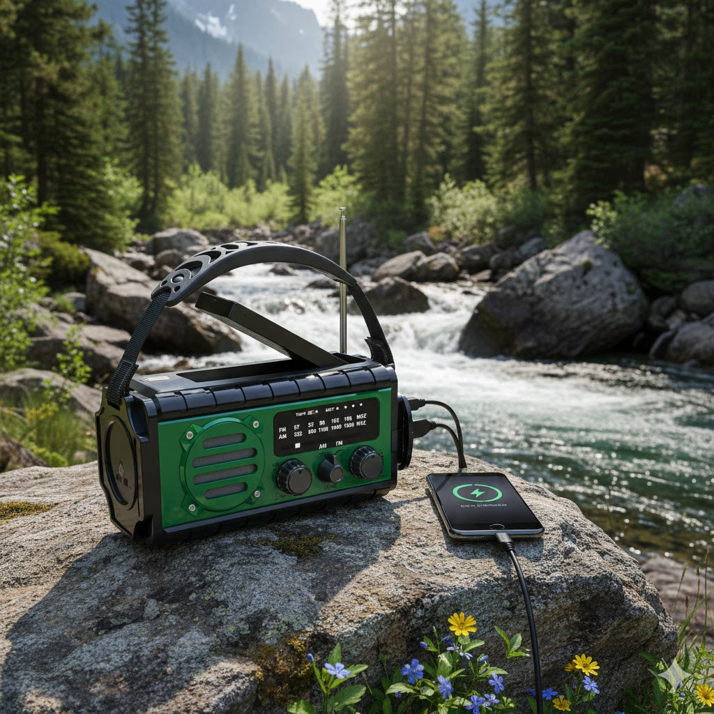 Outdoor Adventures håndsvingsradio med Solceller & LED lygte 20000MAH powerbank