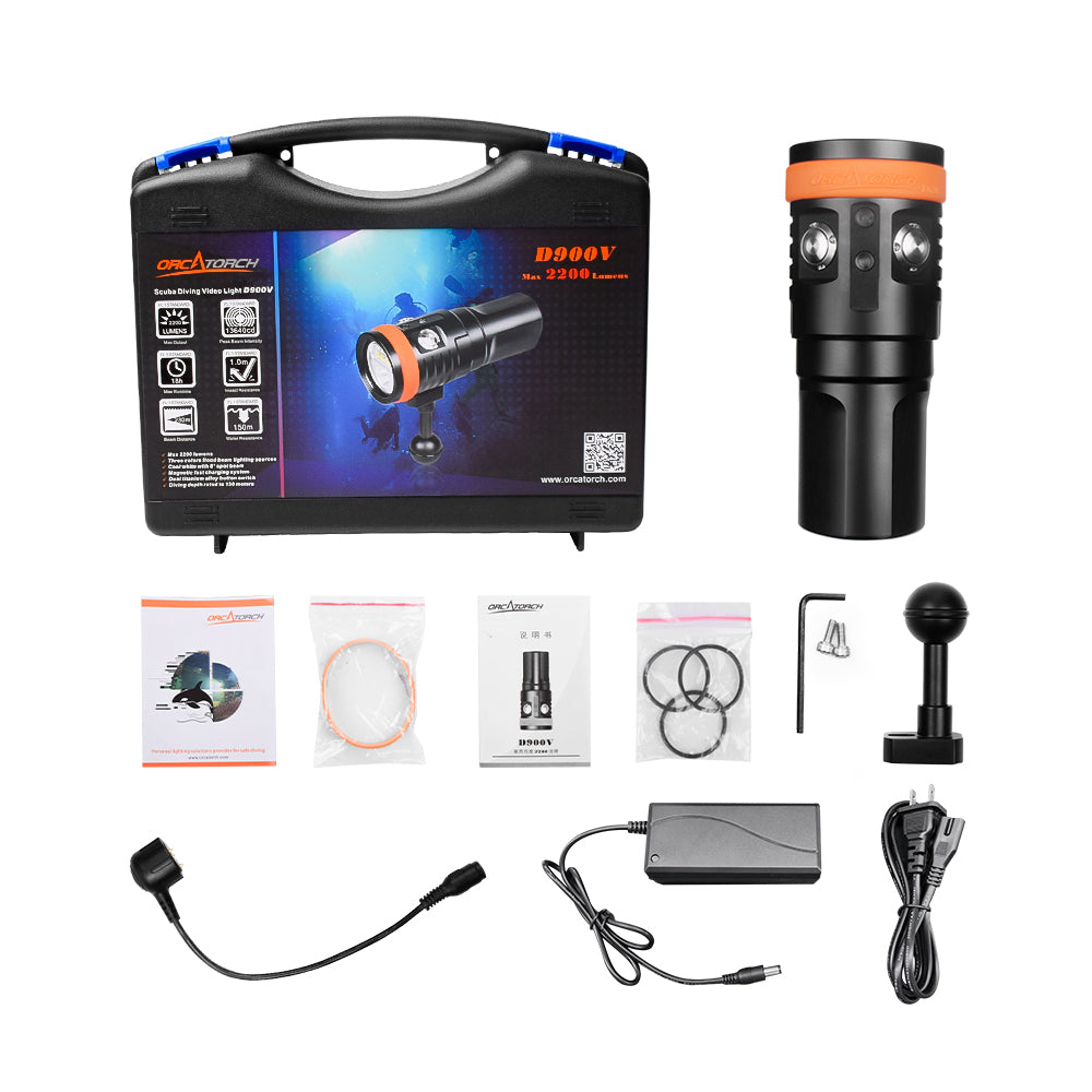 OrcaTorch D900V video diving light 2200 LumenRed and UV mode