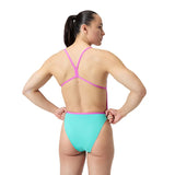 Speedo Badedragt Womens Solid Vback Turkis/Lyserød