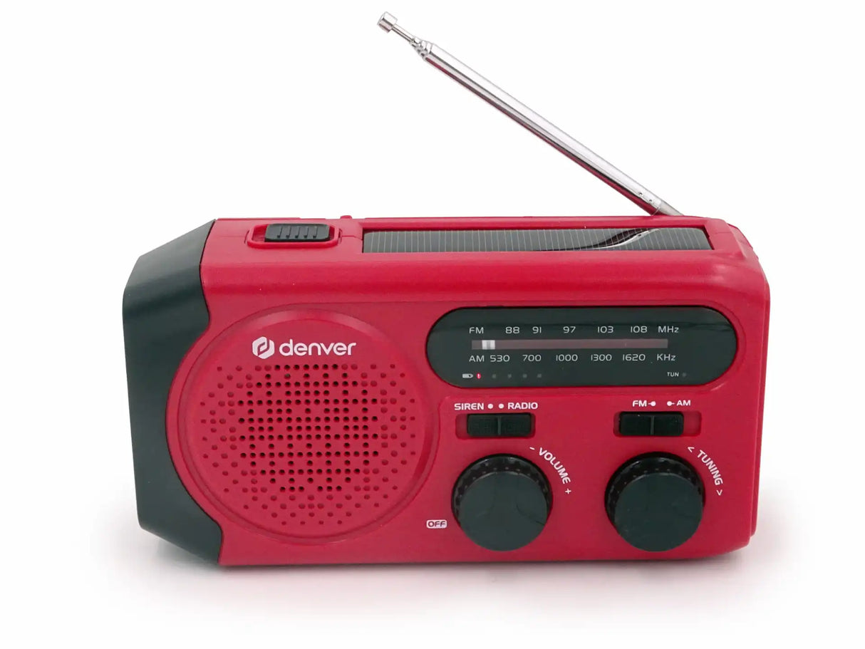 Denver håndsvingsradio med solpanel og lommelygte
